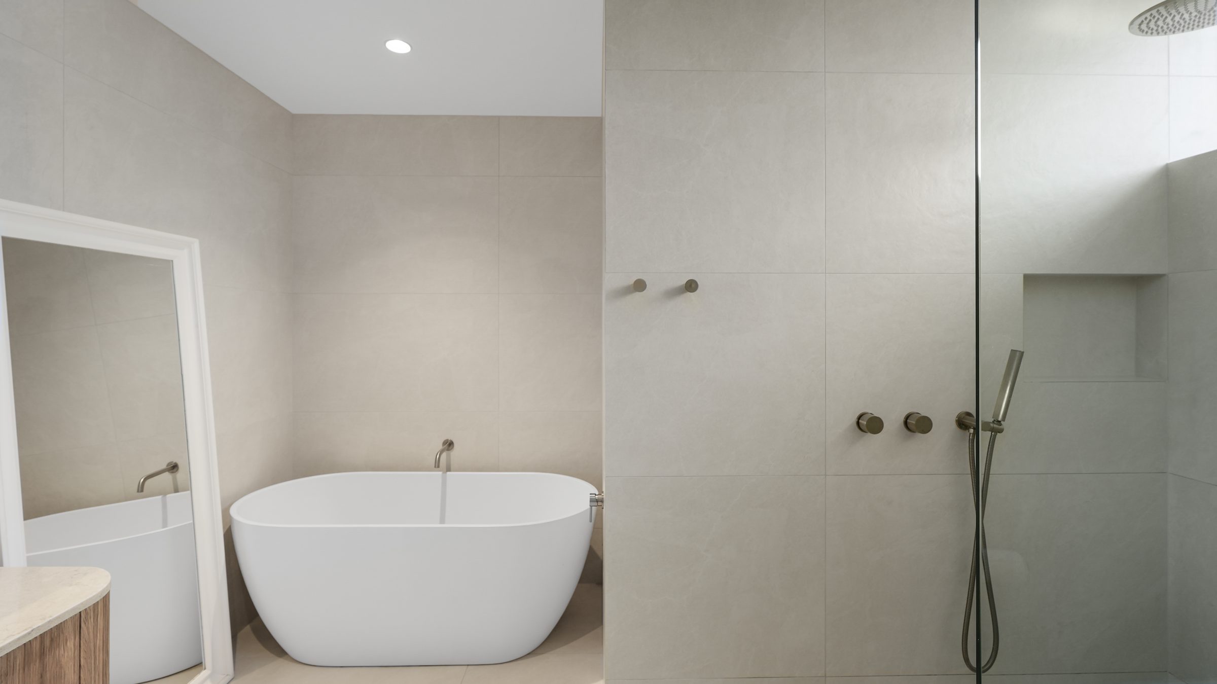 Bathroom with freestanding tub and walk-in shower